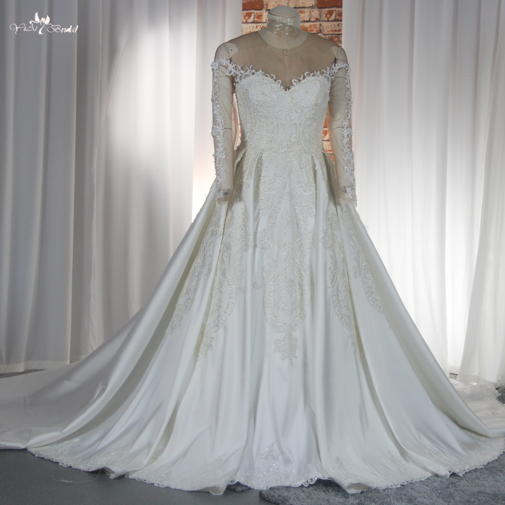 Princess Satin Ball Gown Wedding Dress Long Sleeves RSW1886 10