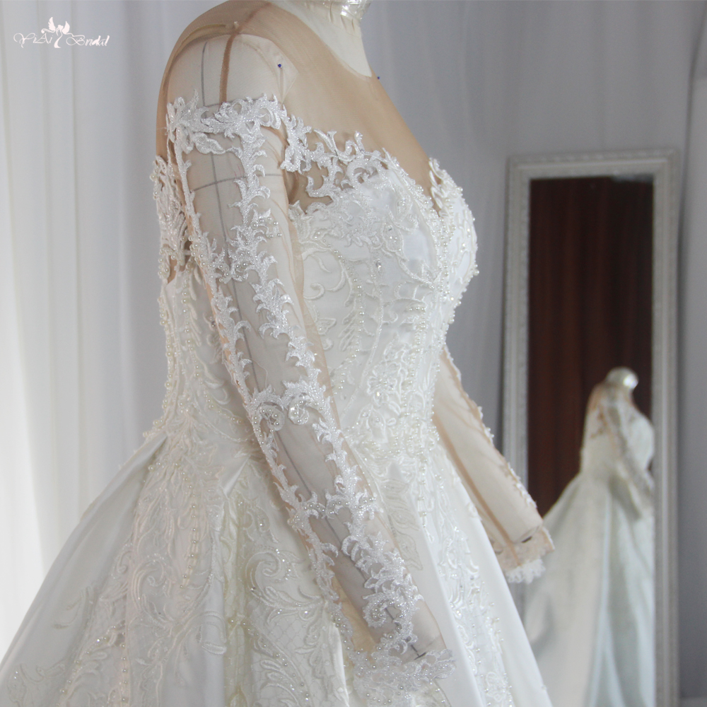 Princess Satin Ball Gown Wedding Dress Long Sleeves RSW1886 8