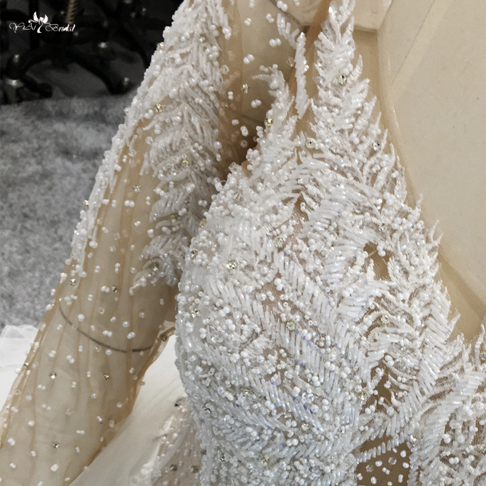 RSW1910 Kabarık fırfır etek çıkarılabilir tren gelinlik uzun kollu lüks boncuk gelin elbisesi 10