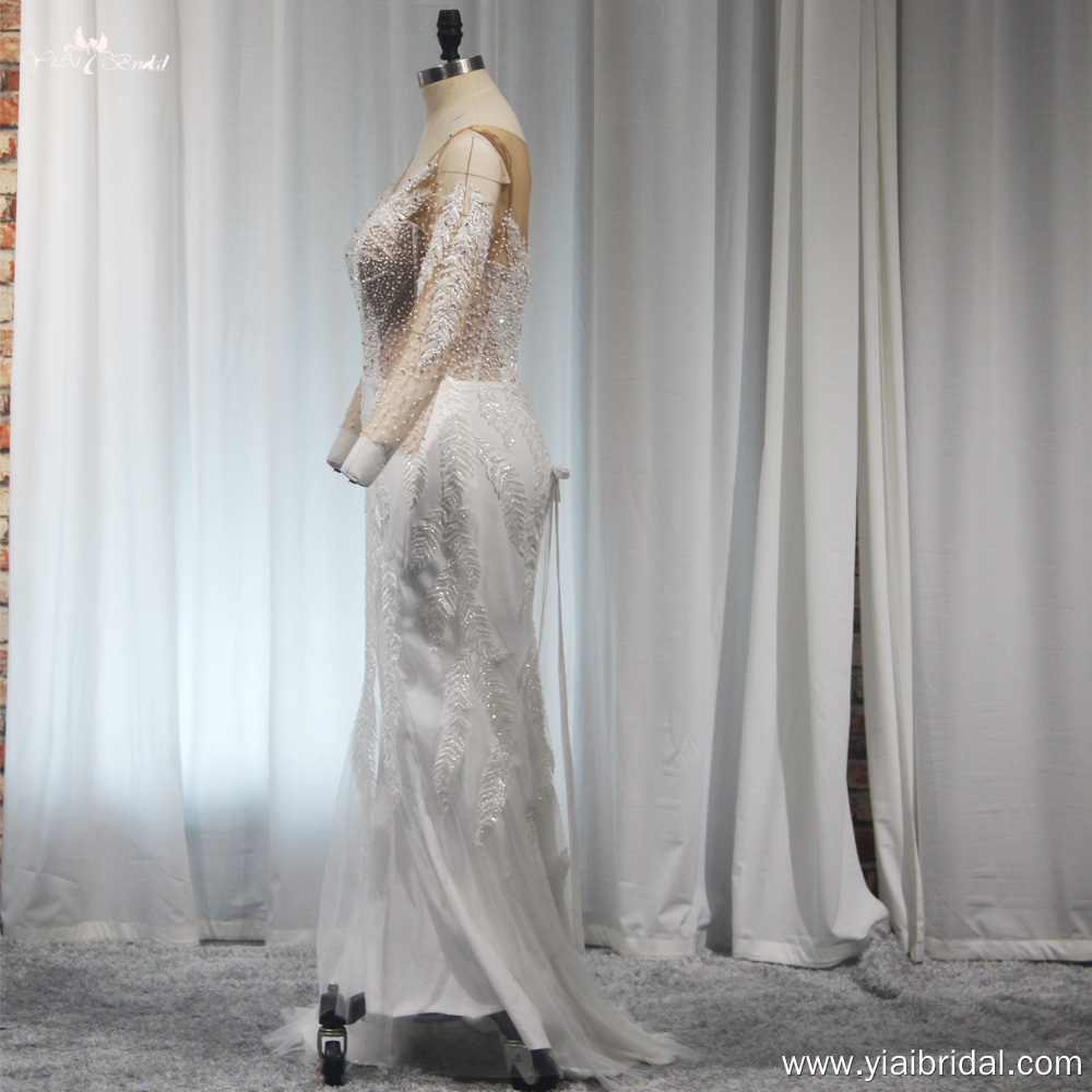 RSW1910 Kabarık fırfır etek çıkarılabilir tren gelinlik uzun kollu lüks boncuk gelin elbisesi 11