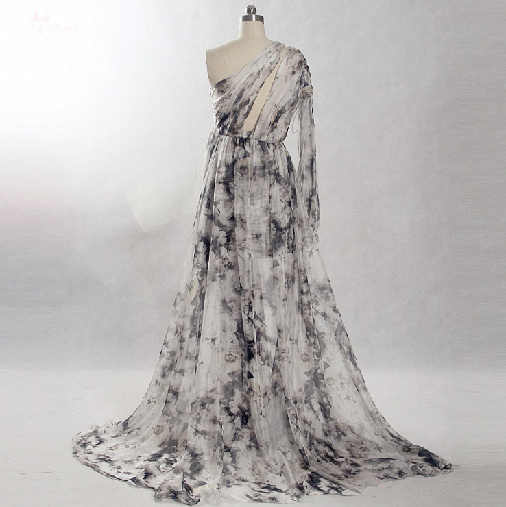 Painettu kuviollinen kangas Cocktail-mekot RSE858 Seksikäs avoin rintakehä, yksi olkapää Naisten kevään kesän juhlamekko 8