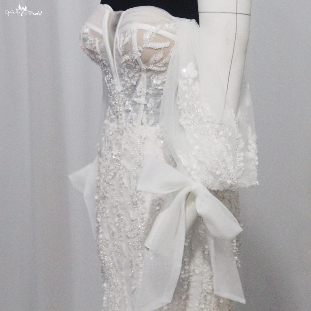 Customized Champagne Lace Mermaid Wedding Gown With Detachable Sleeves RSW1829 manufacturers From China | Yiaibridal 8