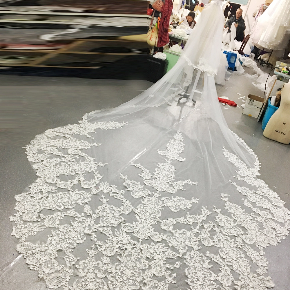 RSV140 Church Length Two Layers Lace Wedding Veil 1