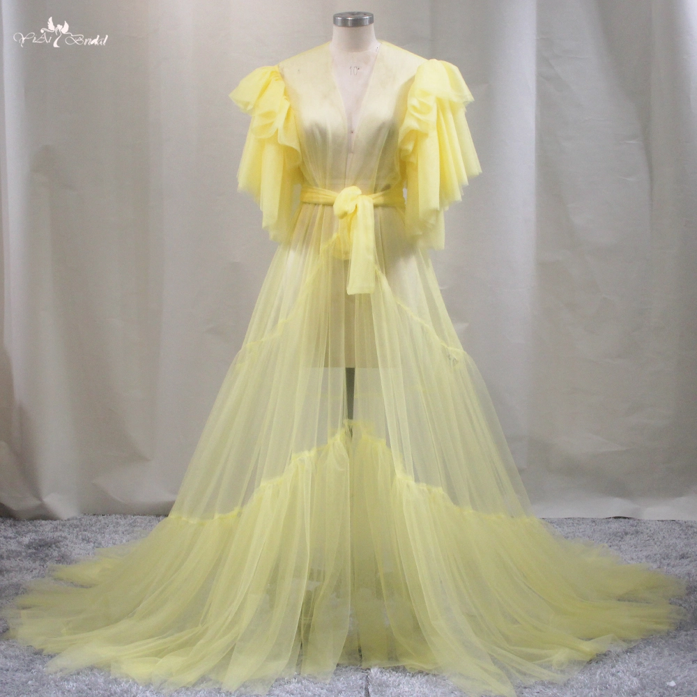 Customized Yellow Tulle Robes Maternity Wedding Dress Bride RSE931 Manufacturers From China | Yiaibridal 1