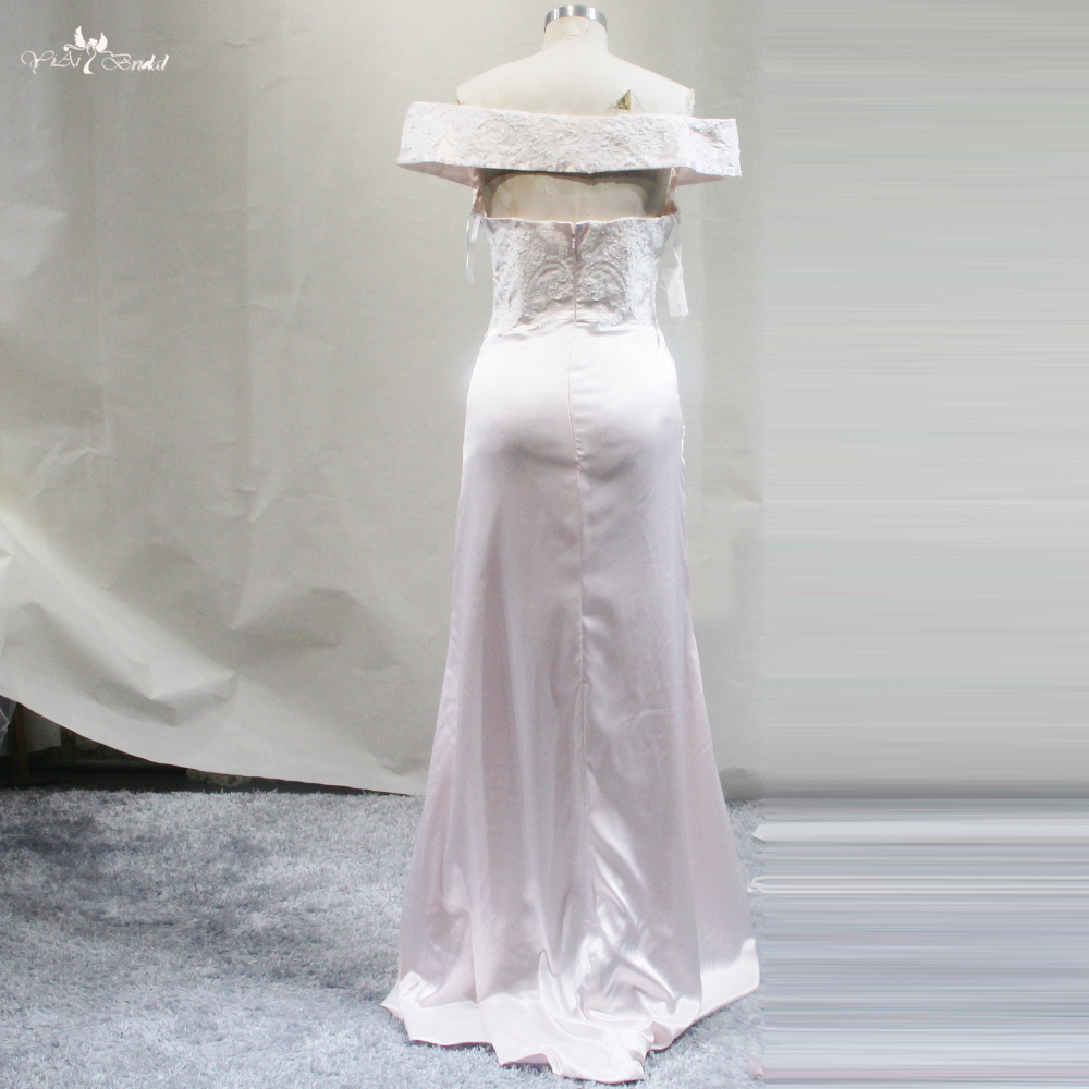 Quality Off The Shoulder Bridesmaid Dress Pink Dress With Slit RSE934 Manufacturer | Yiaibridal 9