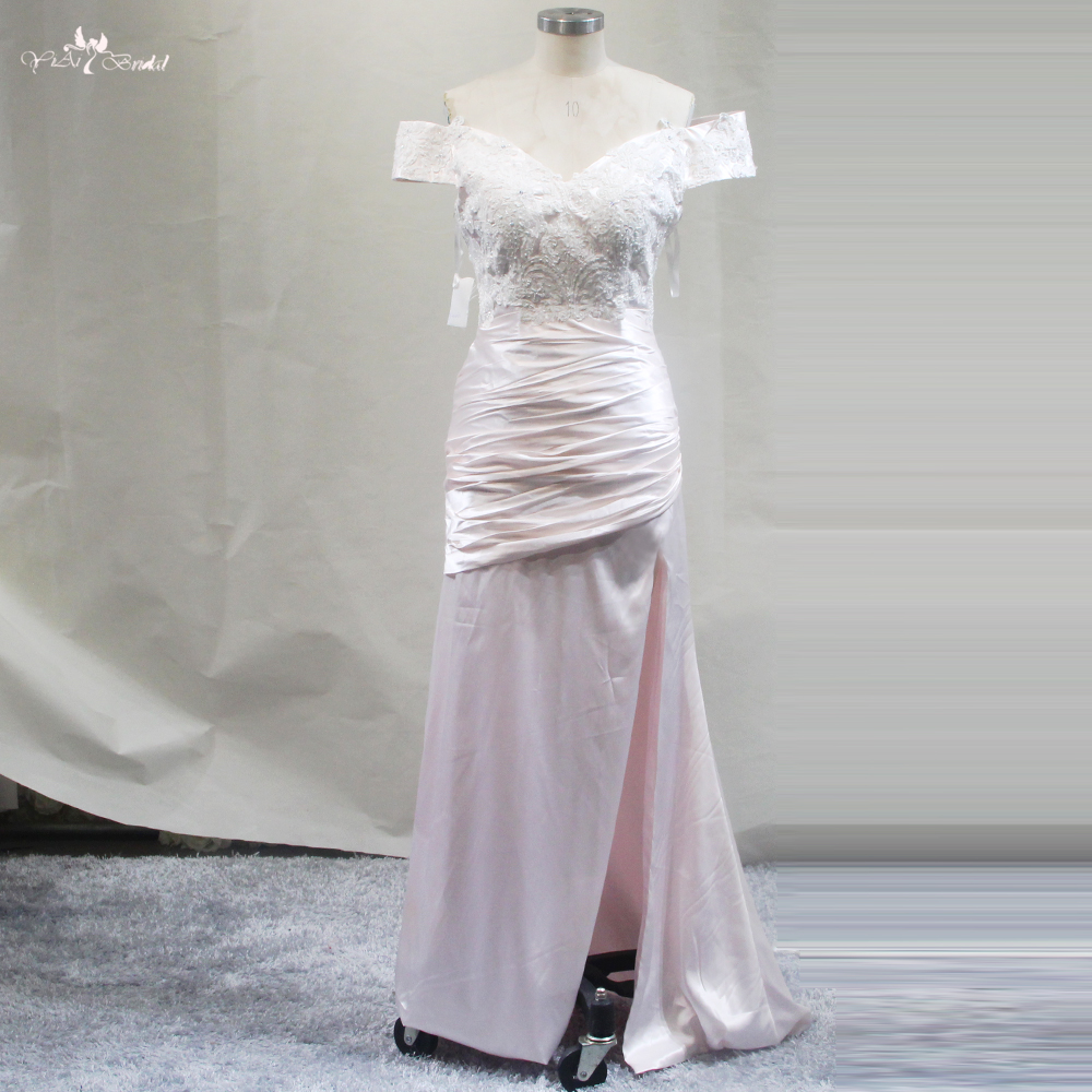 Quality Off The Shoulder Bridesmaid Dress Pink Dress With Slit RSE934 Manufacturer | Yiaibridal 6