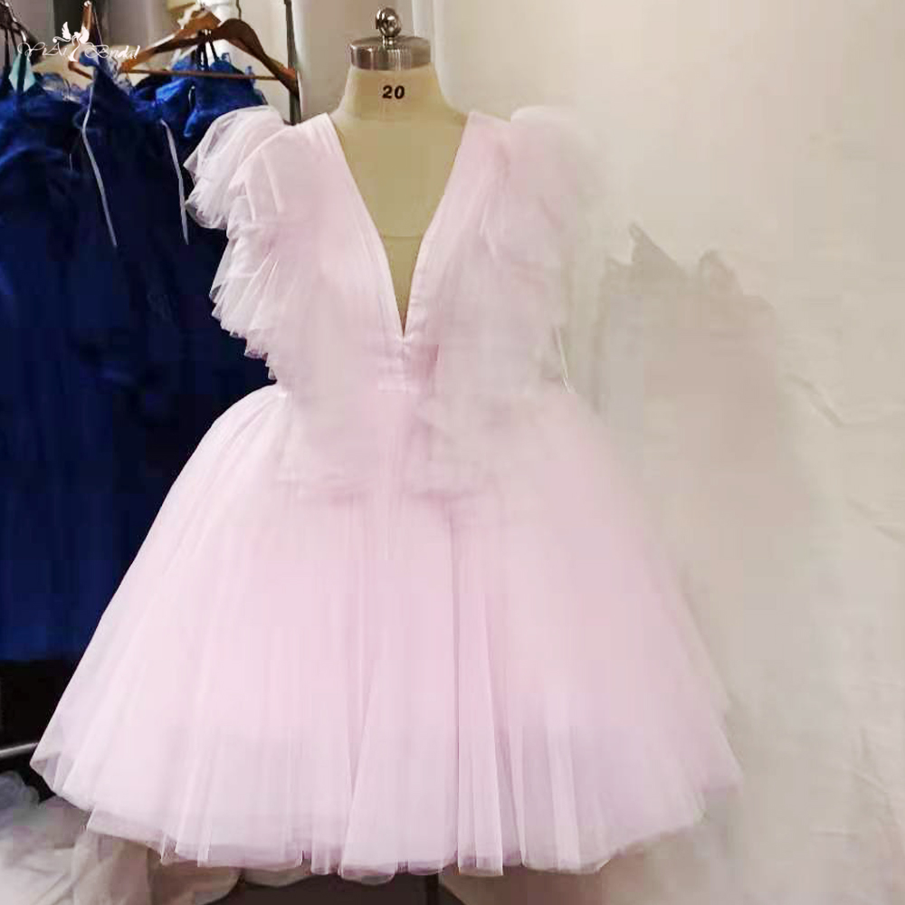 Pink Tulle Short Knee Length Birthday Dress RSE935 Wedding Party Dress Ruffle Cocktail Dress 4