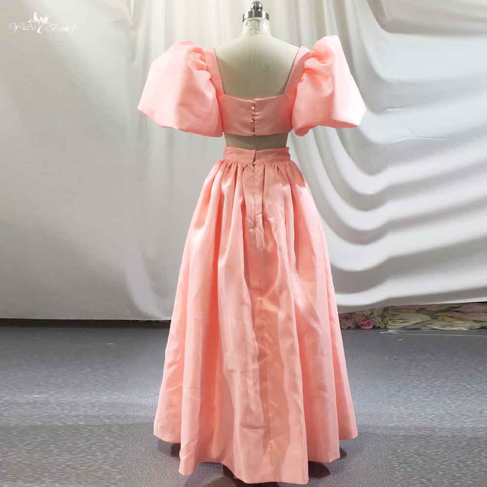 Kabarık Kollu Midi Balo Elbisesi RSE938 Mercan Rengi 2 Parça Üst Ve Kabarık Etek Kokteyl Parti Elbisesi Yırtmaçlı 9