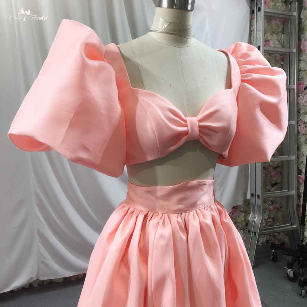 Kabarık Kollu Midi Balo Elbisesi RSE938 Mercan Rengi 2 Parça Üst Ve Kabarık Etek Kokteyl Parti Elbisesi Yırtmaçlı 8