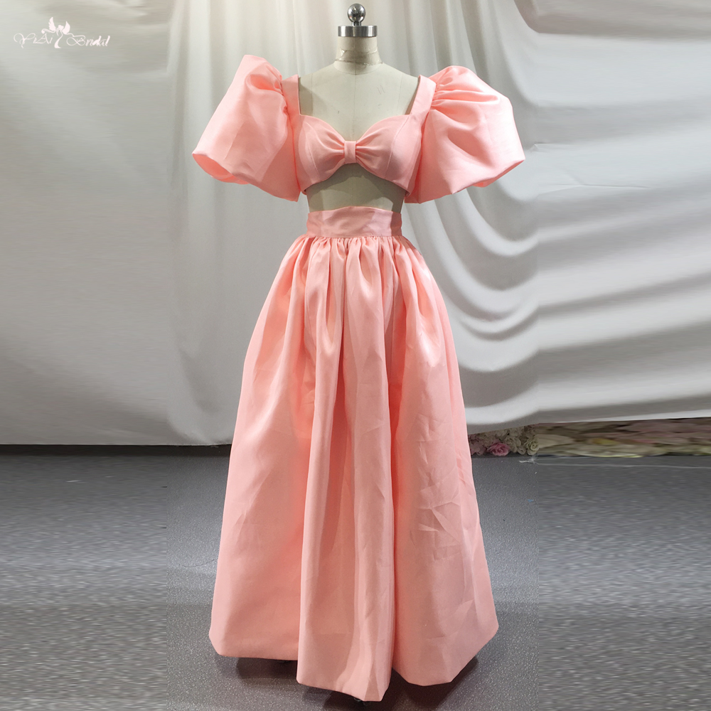 Kabarık Kollu Midi Balo Elbisesi RSE938 Mercan Rengi 2 Parça Üst Ve Kabarık Etek Kokteyl Parti Elbisesi Yırtmaçlı 7