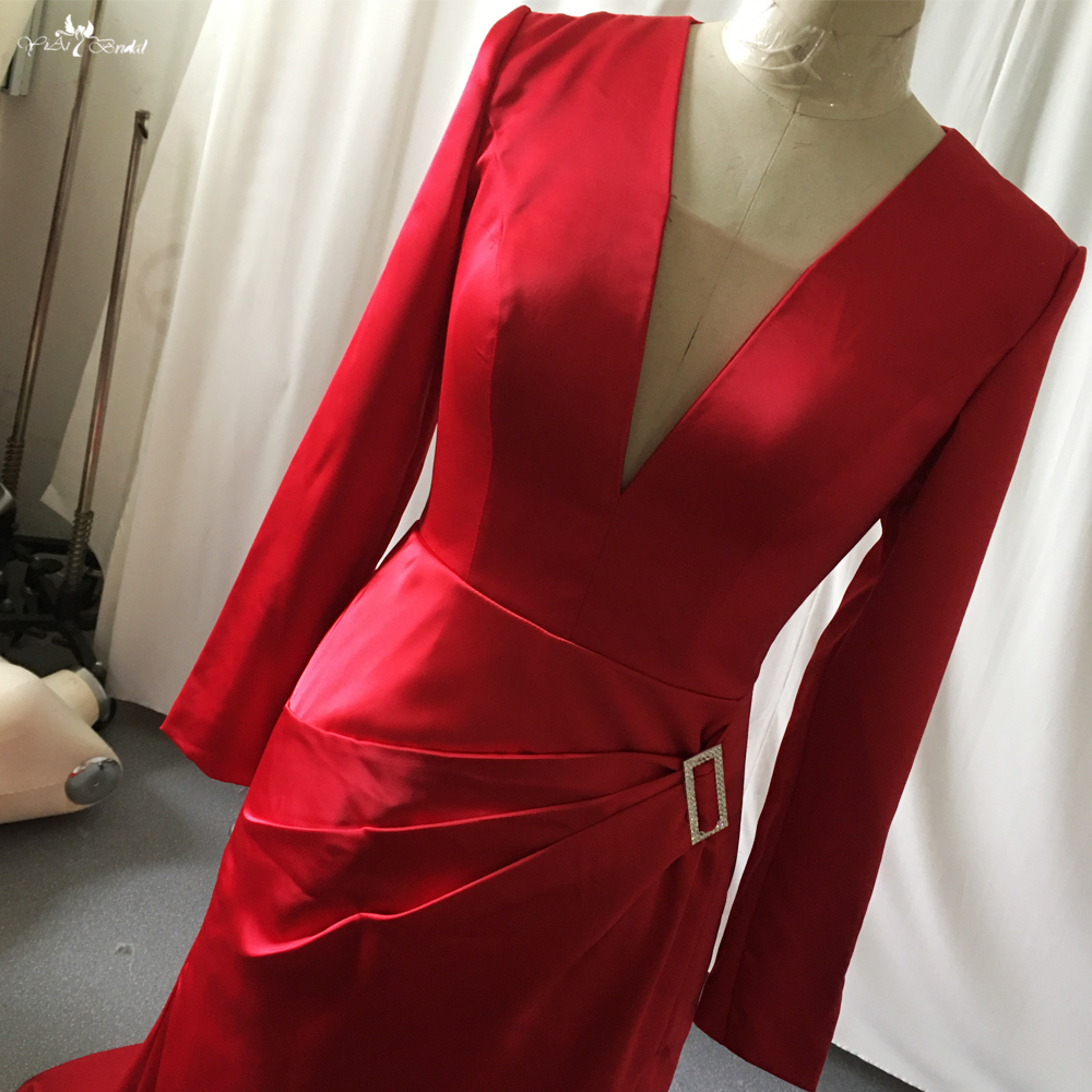 Best Long Sleeves Red Satin Formal Dress RSE943 Party Night A-LINE Evening Gowns For Women 5