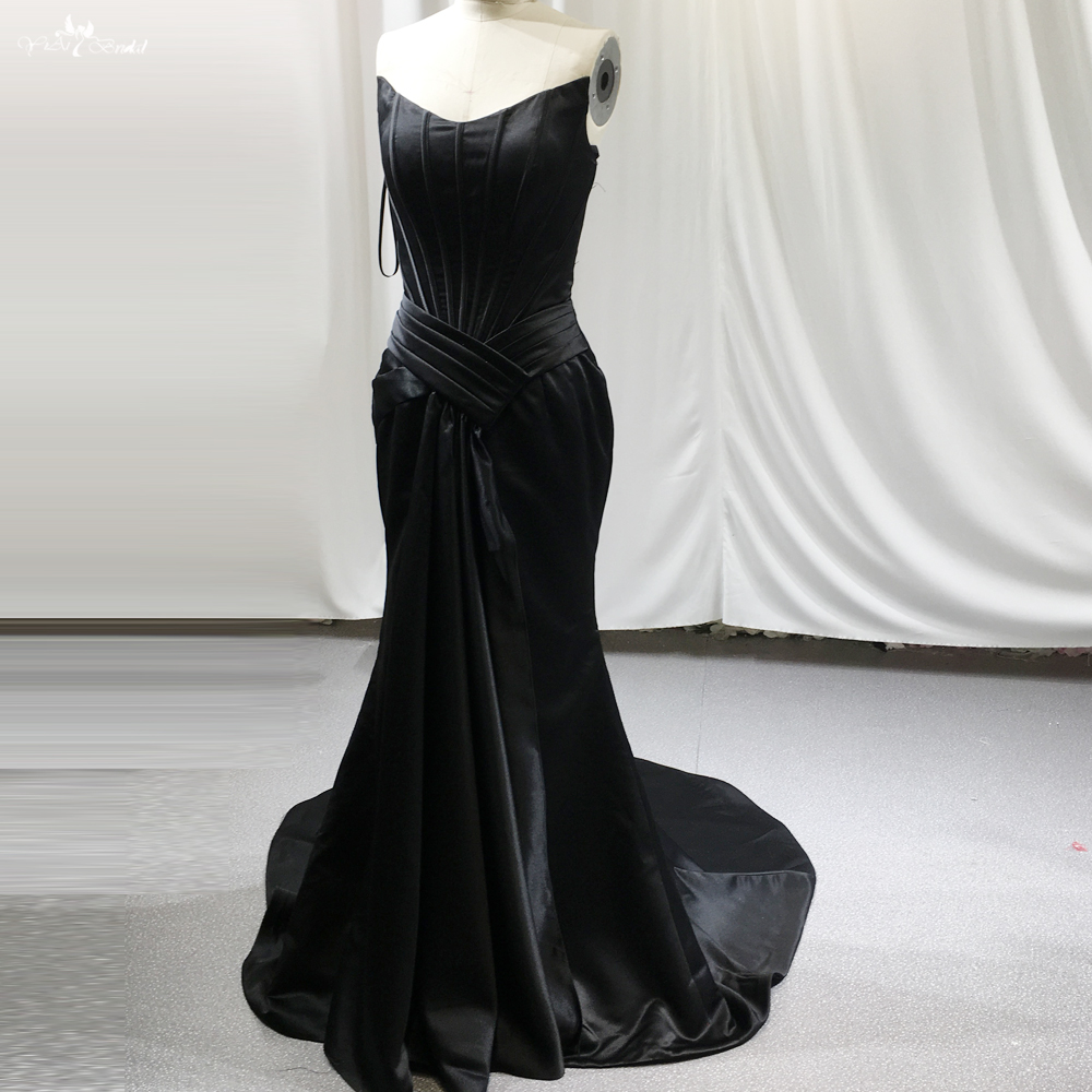 New Style Satin Sexy Deep V-neck Black Prom Dresses RSE945 Woman Formal Evening Party Gowns 7