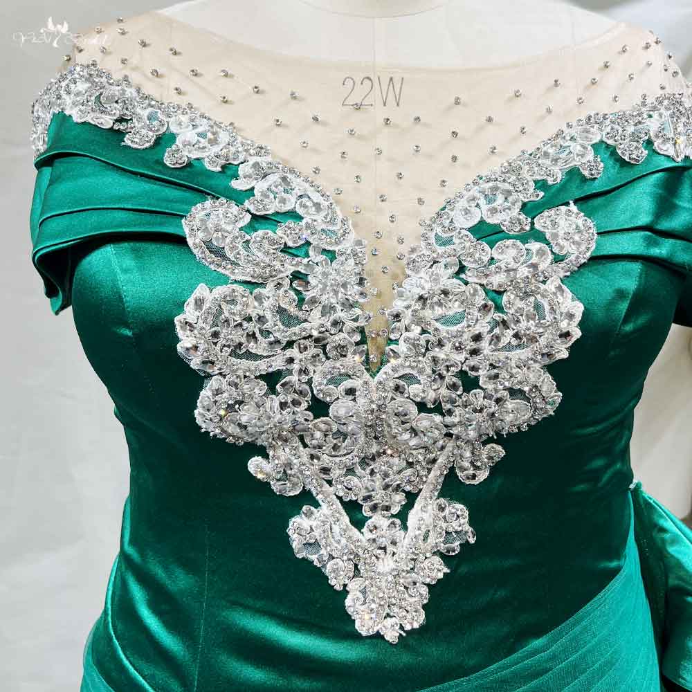 Green Mother Of The Bride Dress RSE937 Elegant Satin Prom Dresses Plus Size Off-Shoulder With High Slit 8