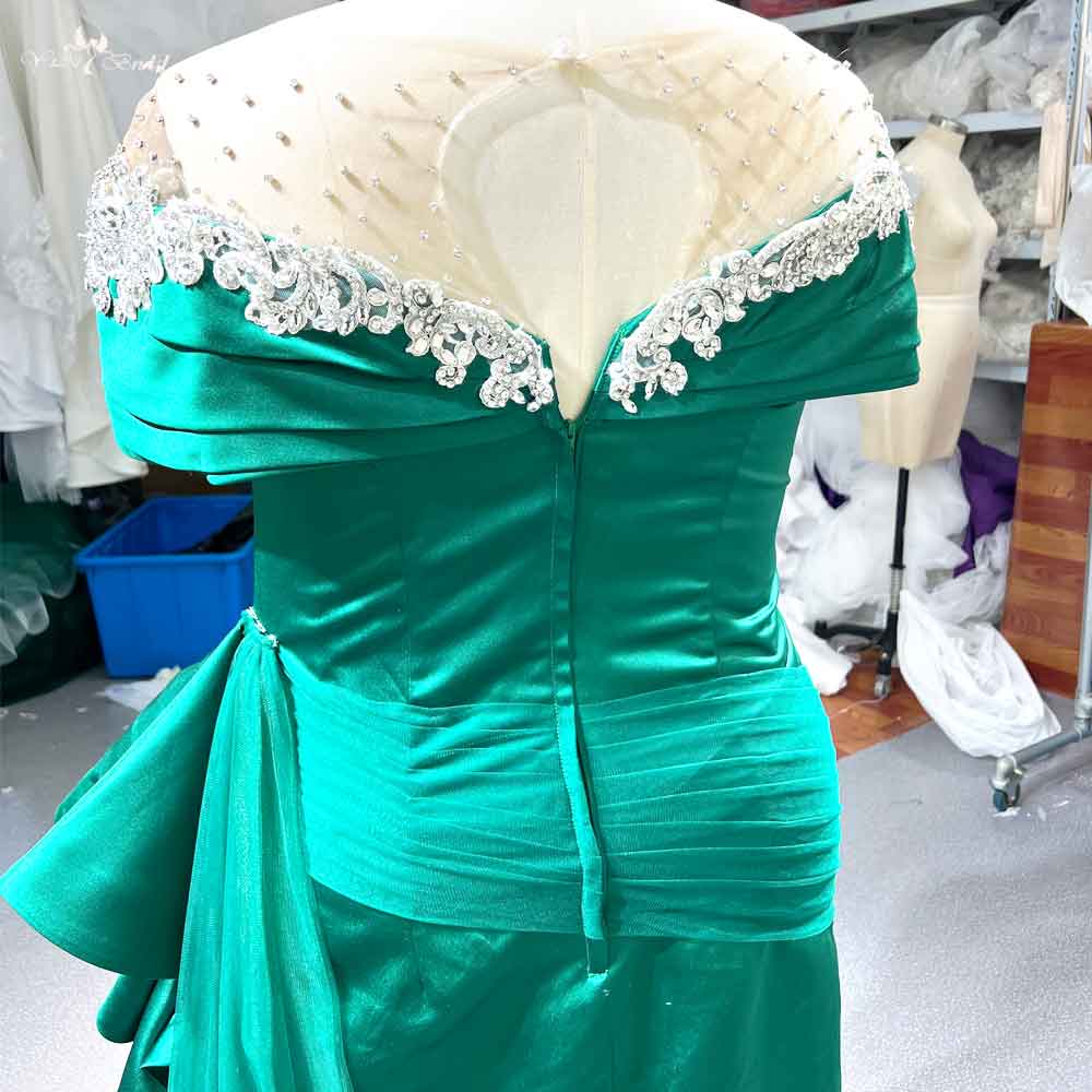 Green Mother Of The Bride Dress RSE937 Elegant Satin Prom Dresses Plus Size Off-Shoulder With High Slit 10
