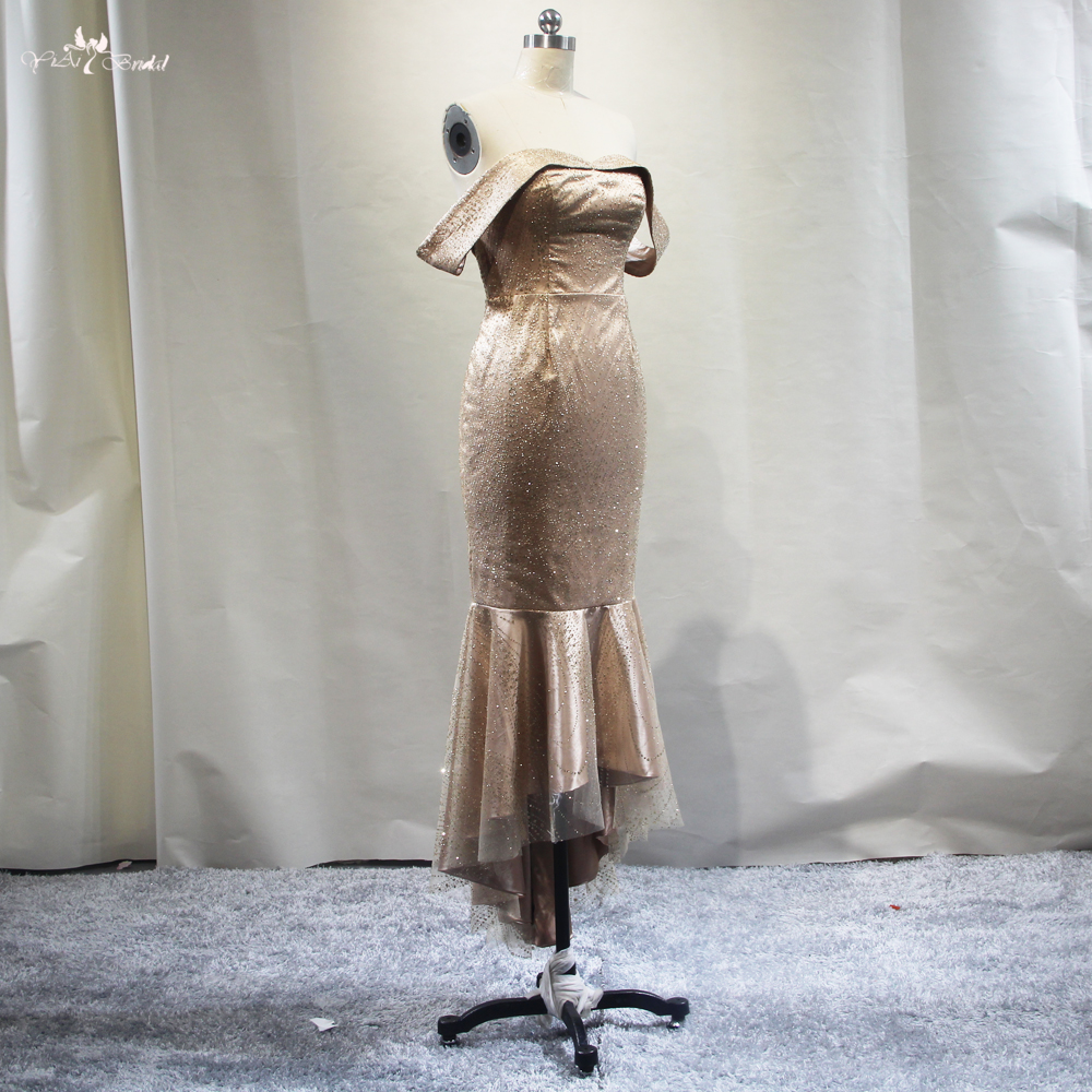 Altın Bandeau Midi Elbise RSE929 Omuz Açık Parıltılı Balo Elbisesi Üreticileri Çin&39;den | Yiaibridal 8