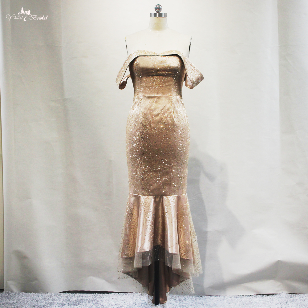 Altın Bandeau Midi Elbise RSE929 Omuz Açık Parıltılı Balo Elbisesi Üreticileri Çin&39;den | Yiaibridal 5