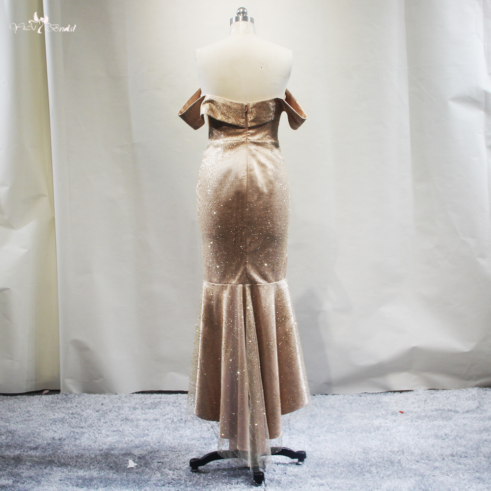 Altın Bandeau Midi Elbise RSE929 Omuz Açık Parıltılı Balo Elbisesi Üreticileri Çin&39;den | Yiaibridal 7