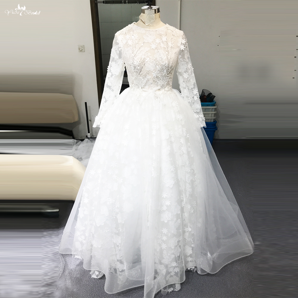 Quality First Communion Little Girls Lace Wedding Dress Long Sleeves FG104 5