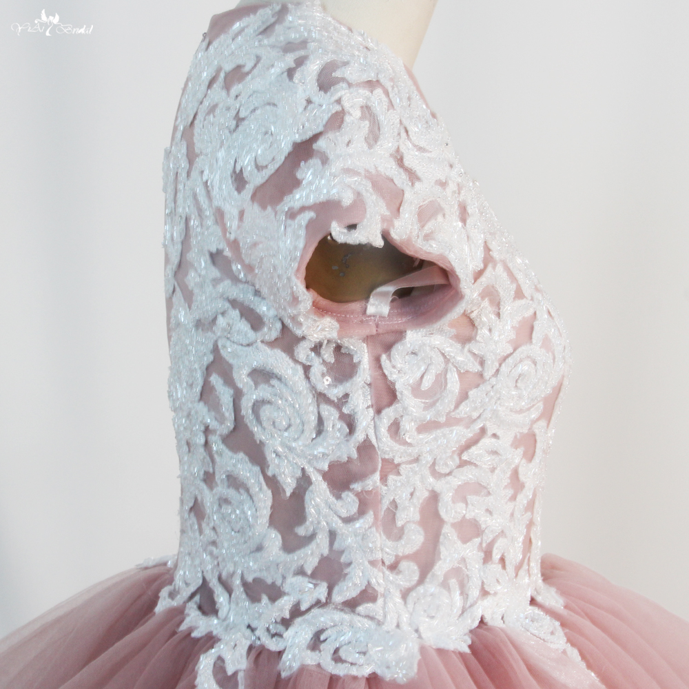 Best Little Girl Wedding Dresses Pink Flowers Girls Dress Cap Sleeves FG95 Company - Yiaibridal 7