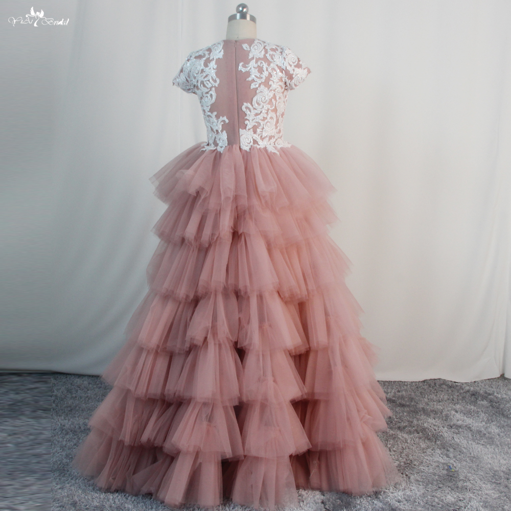 Best Little Girl Wedding Dresses Pink Flowers Girls Dress Cap Sleeves FG95 Company - Yiaibridal 9