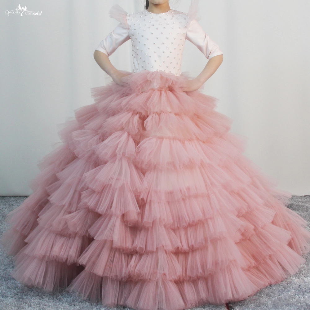 Half Sleeves Tulle Fluffy Skirt Ruffles Flower Girls Dresses FG91 1