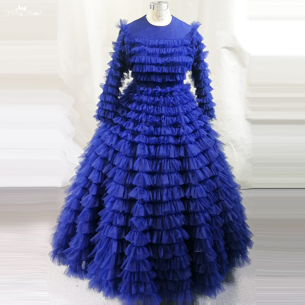 Royal Blue Ruffles Tulle Tiered Skirt Fall Flower Girl Dress FG107 5