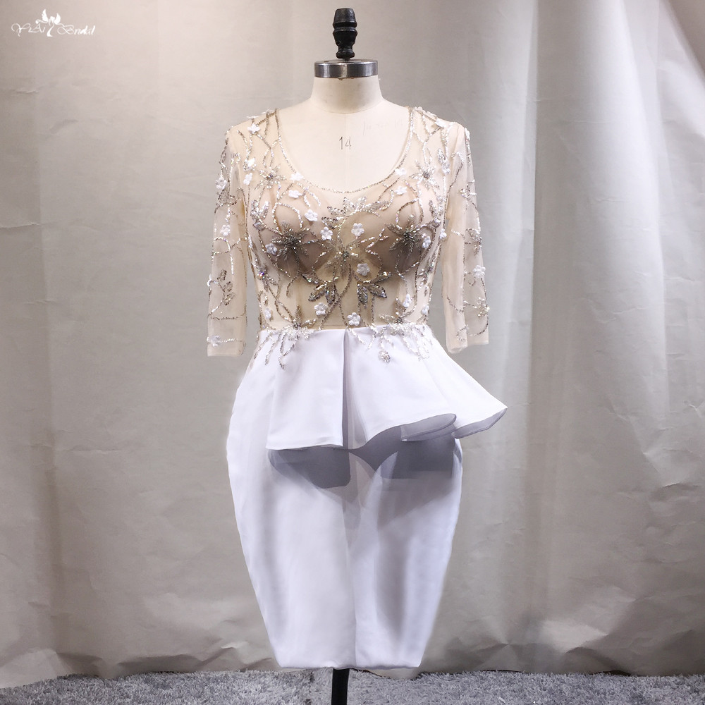 Plus Size Crystal Beaded Appliques White Civil Bridal Dress Knee-Length RSW1777 Customized Manufacturers From China 8