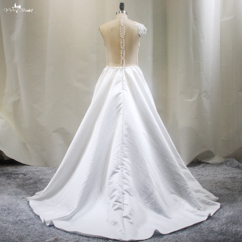 שמלת כלה פשוטה סאטן RSW1808 שמלת כלה כתף אחת קו 15