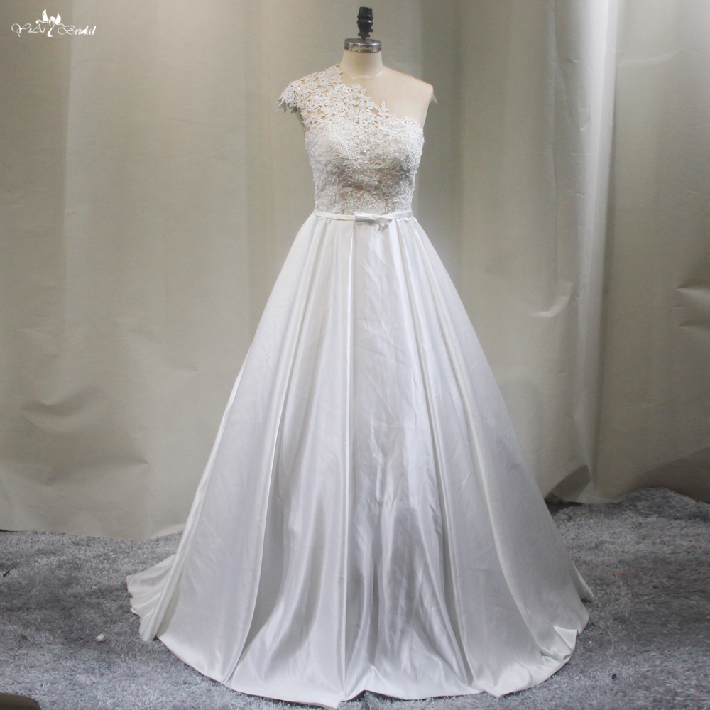 שמלת כלה פשוטה סאטן RSW1808 שמלת כלה כתף אחת קו 12