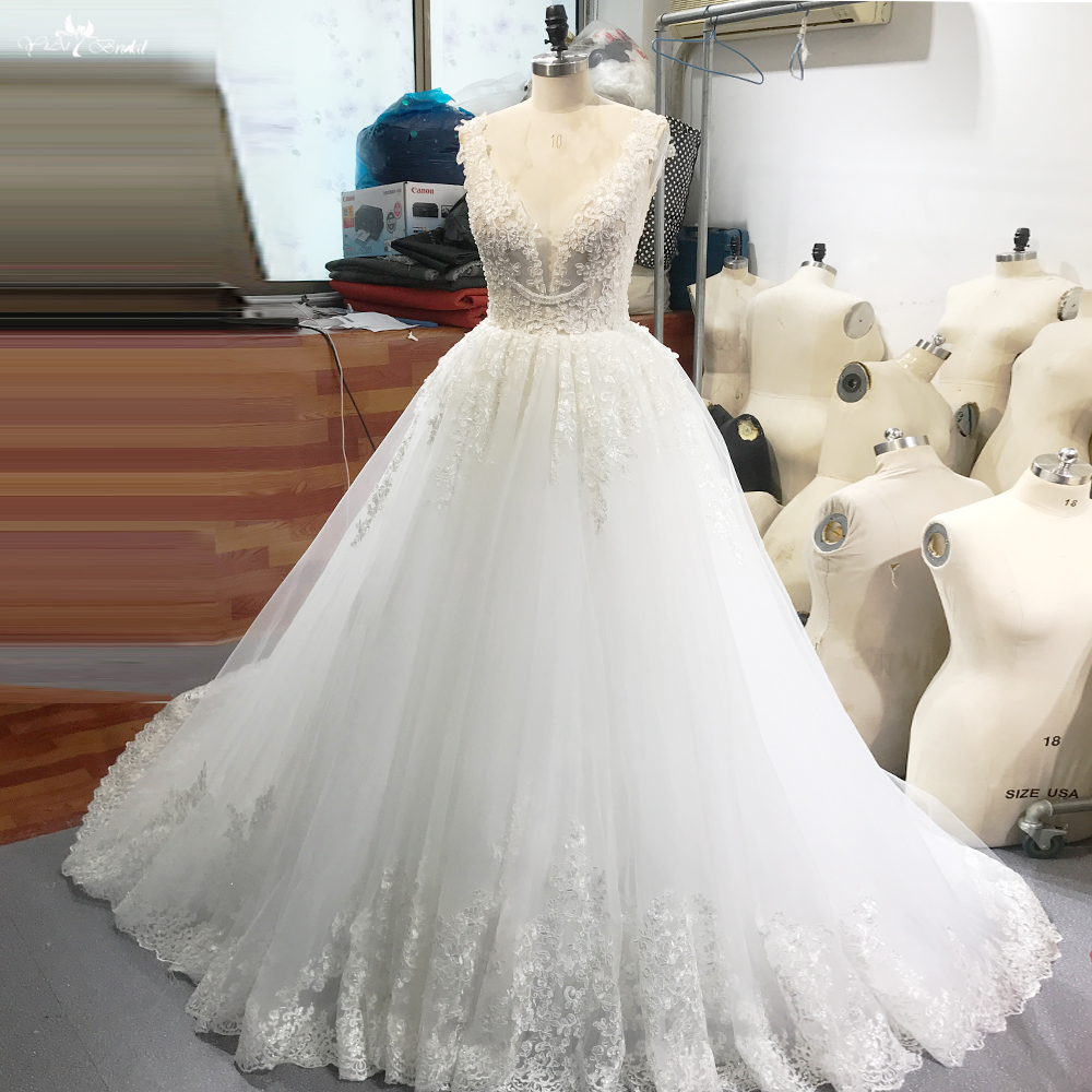 Princess Ball Gown Wedding Dress V Neckline Sleeveless RSW1811 5