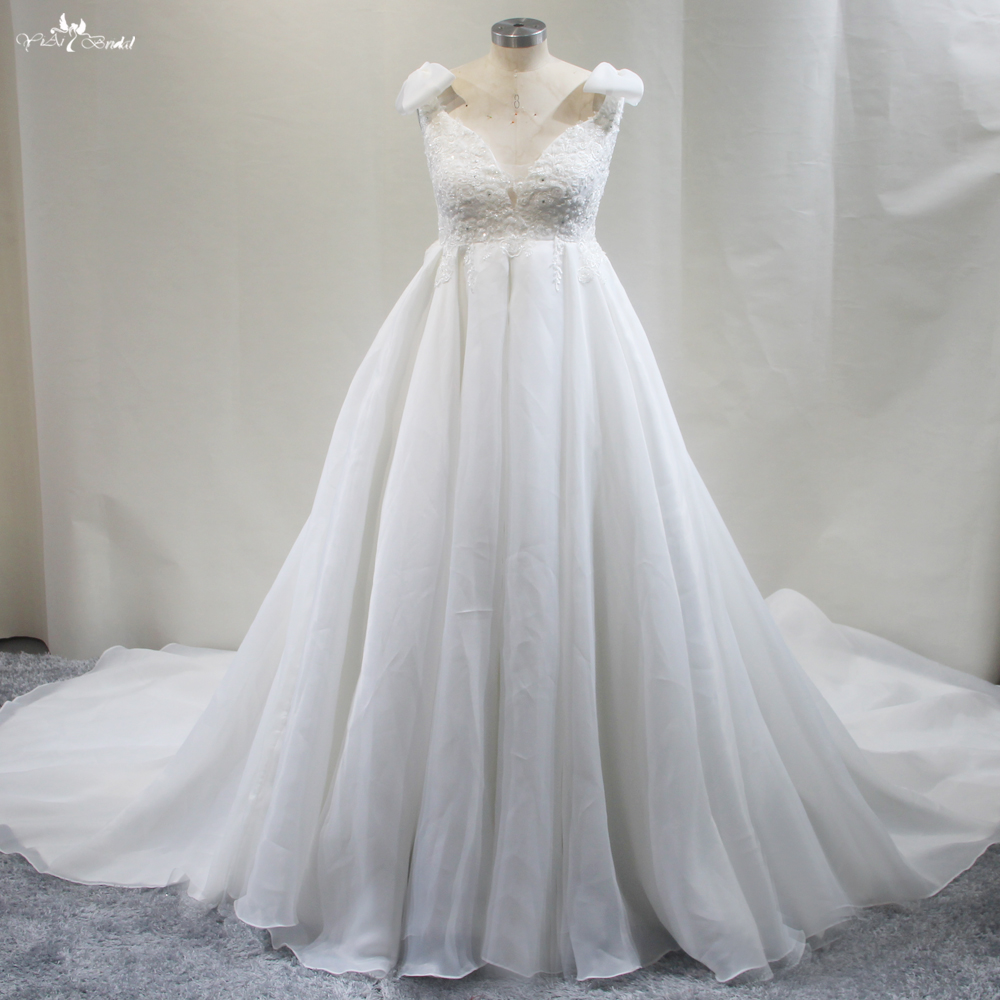 Sleeveless V Neckline Bow Shoulder Organza Skirt Pregnant Wedding Dress RSW1783 8