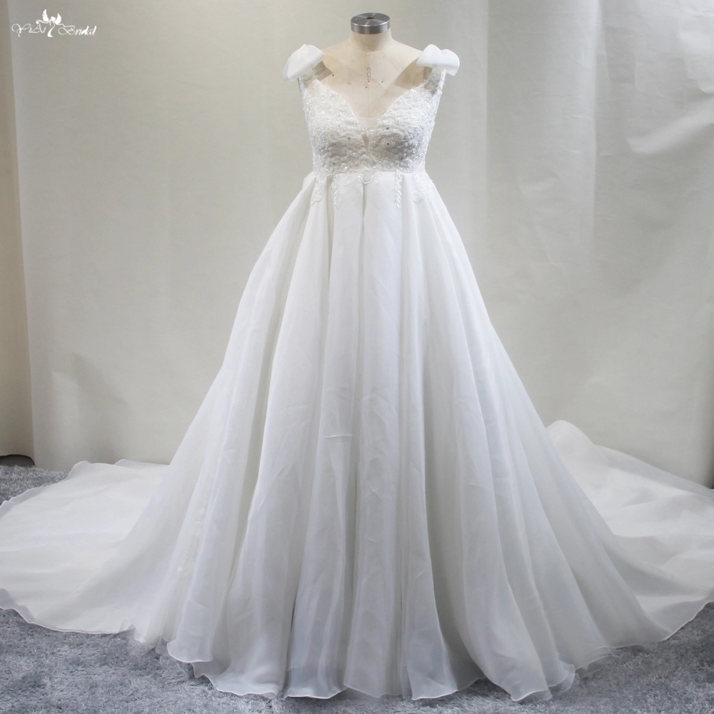 Sleeveless V Neckline Bow Shoulder Organza Skirt Pregnant Wedding Dress RSW1783 1