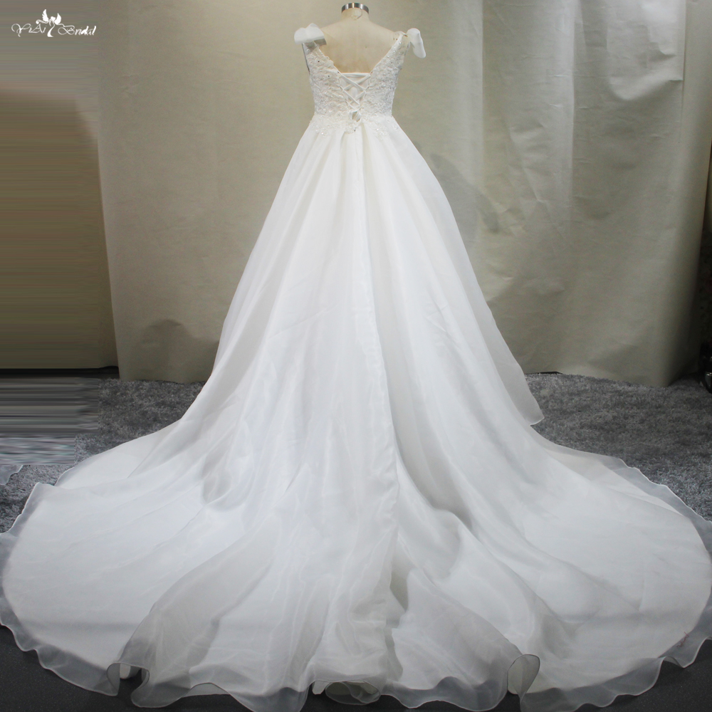 Sleeveless V Neckline Bow Shoulder Organza Skirt Pregnant Wedding Dress RSW1783 7