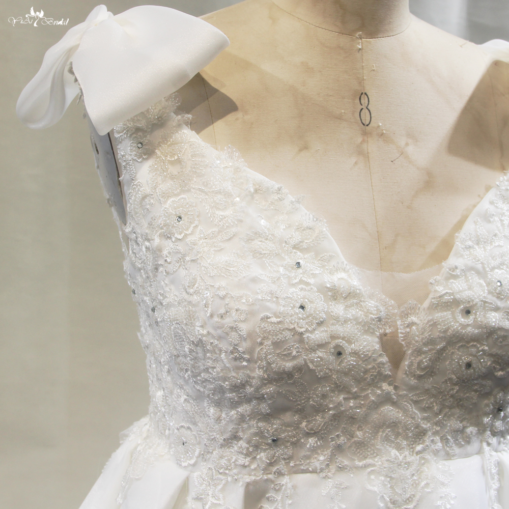 Sleeveless V Neckline Bow Shoulder Organza Skirt Pregnant Wedding Dress RSW1783 6