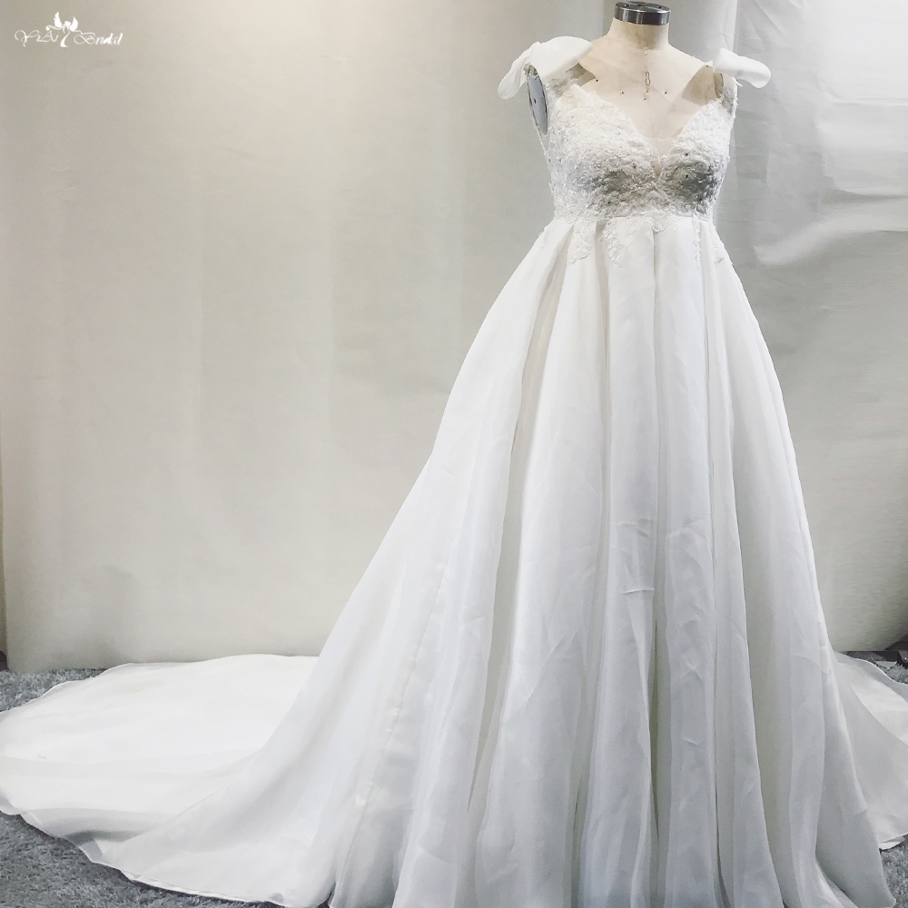 Sleeveless V Neckline Bow Shoulder Organza Skirt Pregnant Wedding Dress RSW1783 5