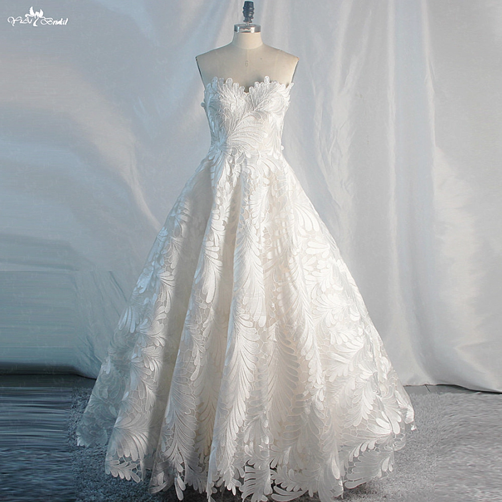 Leaves Lace Pattern Sweetheart Wedding Ball Gown Floor Length RSW1747 1