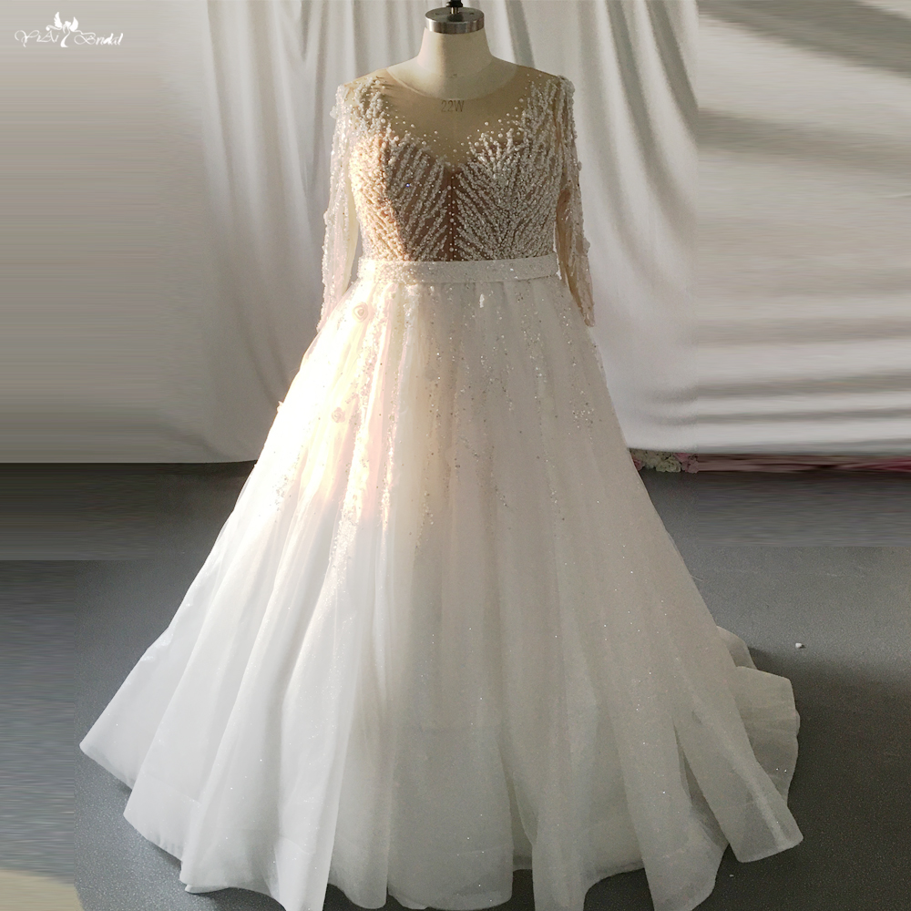 Heavy Beading Luxury Wedding Dress Plus Size Big Woman Long Sleeves RSW1833 7