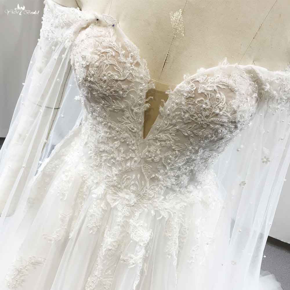 Off The Shoulder A Line Beach Destination Wedding Dress With Cape RSW1852 7