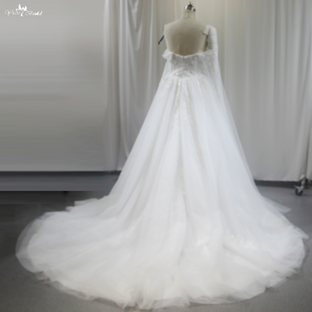 Off The Shoulder A Line Beach Destination Wedding Dress With Cape RSW1852 9