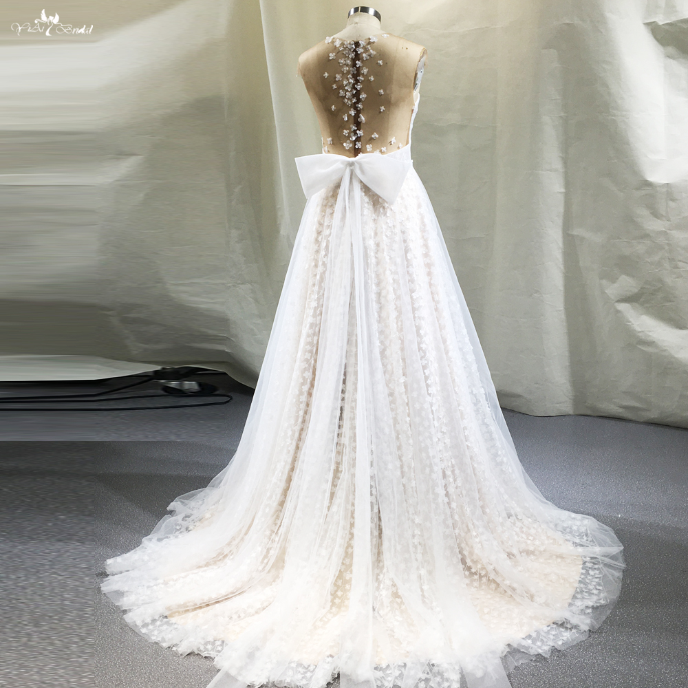 Quality A Line Lace Wedding Dress 3D Flowers RSW1814 Manufacturer | Yiaibridal 7