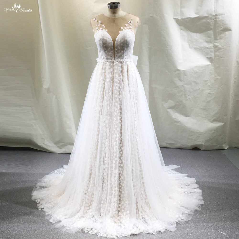 Quality A Line Lace Wedding Dress 3D Flowers RSW1814 Manufacturer | Yiaibridal 5