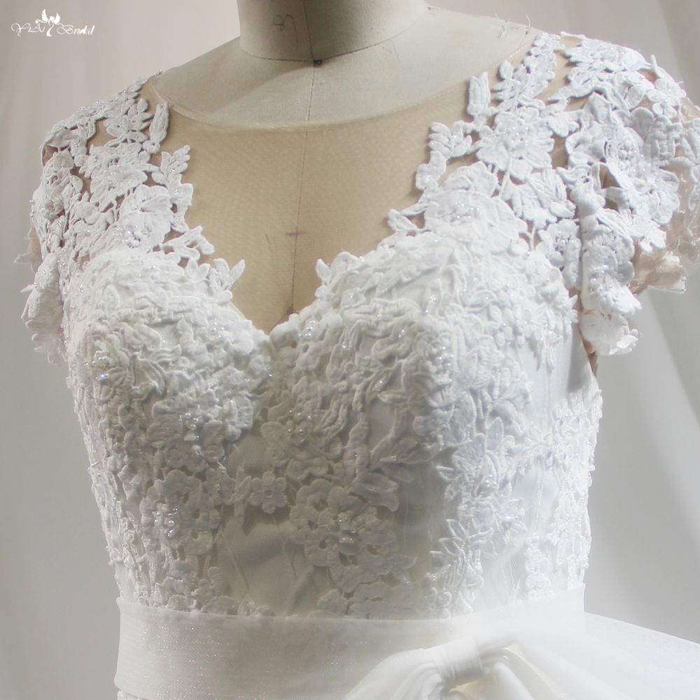 Cape Sleeves Mermaid Wedding Dresses With Big Bow Belt RSW1831 7