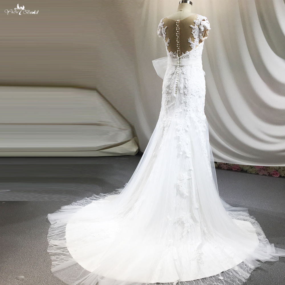 Cape Sleeves Mermaid Wedding Dresses With Big Bow Belt RSW1831 9