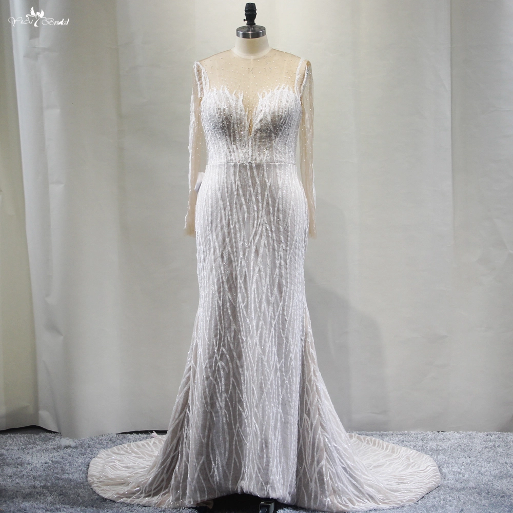 Customized long sleeves Africa Wedding Dress Branches Glitter Lace Pattern manufacturers From China | Yiaibridal RSW1796 1