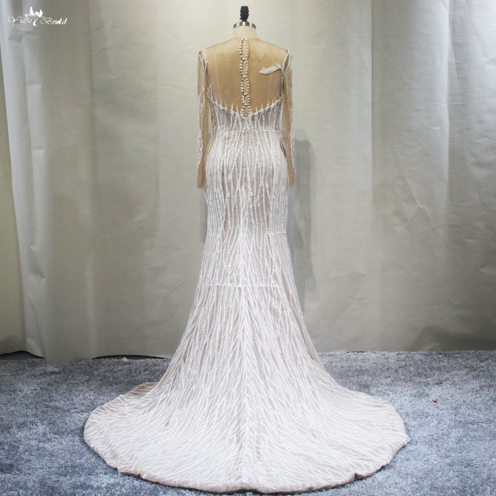 Customized long sleeves Africa Wedding Dress Branches Glitter Lace Pattern manufacturers From China | Yiaibridal RSW1796 9