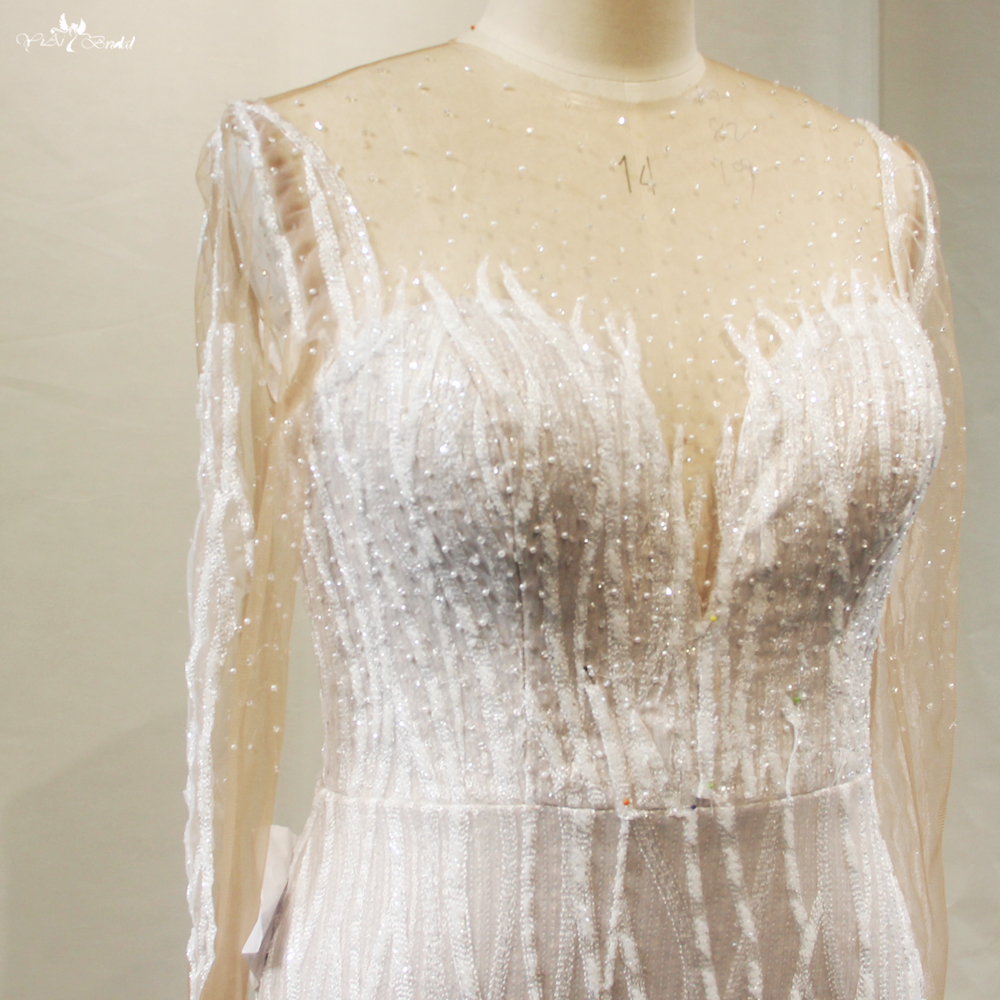 Customized long sleeves Africa Wedding Dress Branches Glitter Lace Pattern manufacturers From China | Yiaibridal RSW1796 8