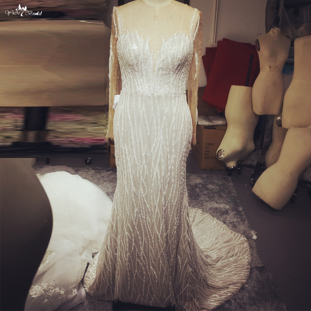 Customized long sleeves Africa Wedding Dress Branches Glitter Lace Pattern manufacturers From China | Yiaibridal RSW1796 7
