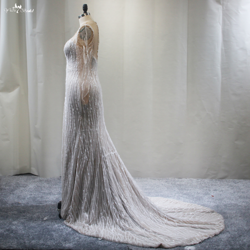 Customized long sleeves Africa Wedding Dress Branches Glitter Lace Pattern manufacturers From China | Yiaibridal RSW1796 10