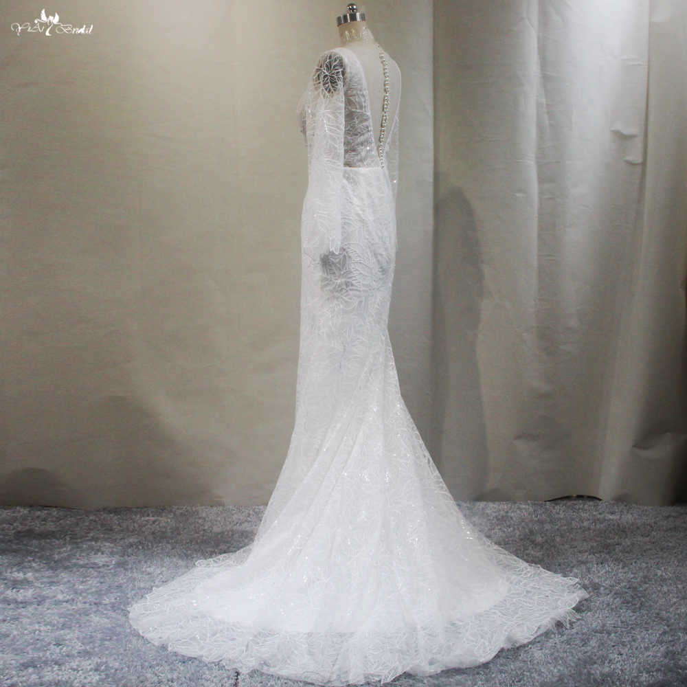 Beach Style Lace V Neckline Mermaid Wedding Dress With Slit Open Front RSW1782 11