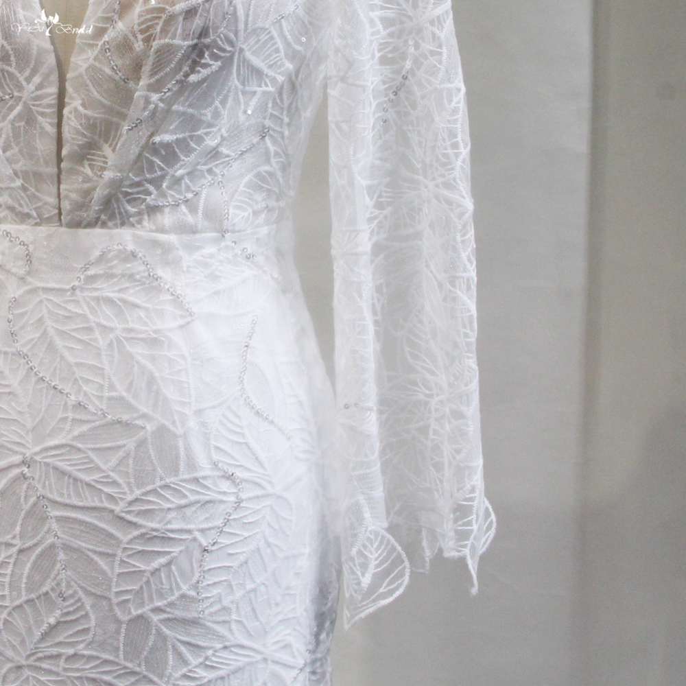 Beach Style Lace V Neckline Mermaid Wedding Dress With Slit Open Front RSW1782 9